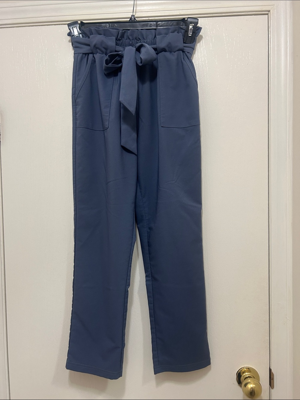 Grace Karin, Paperbag pants, grey/blue, size medium